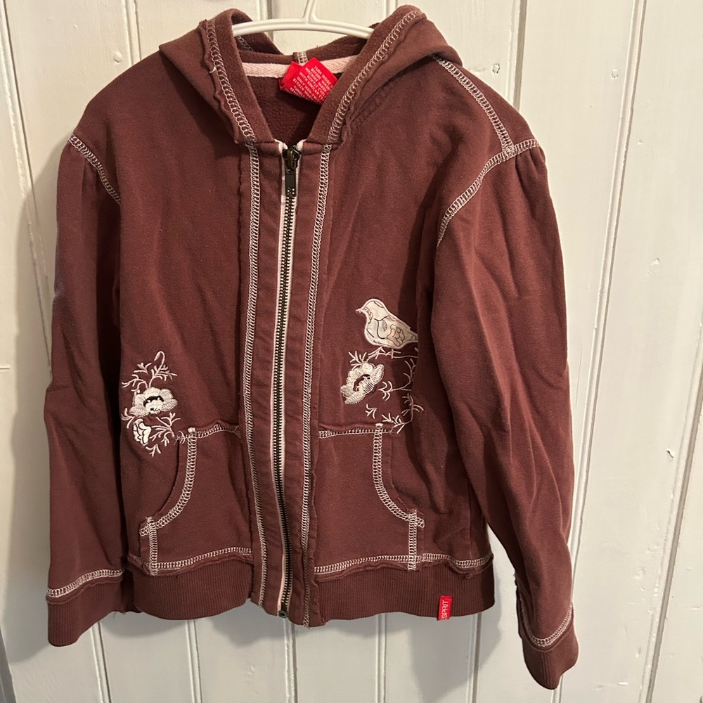 Esprit girls 6 brown 2pc zip up hoodie and wide leg pants matching set